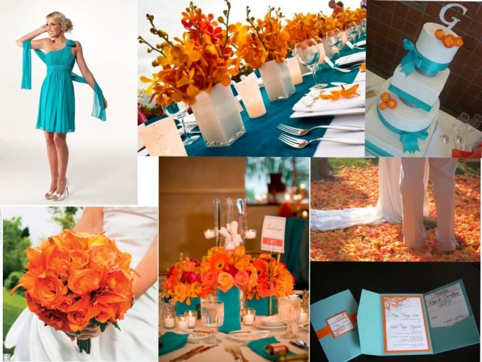 Tangerine and blue wedding inspiration board