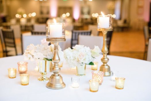 Gold candle centerpiece with blush and white floral | Florals by Stems Atlanta www.stems.clockworkwp.com | Photo by Jill Doty www.jilldotyphotography.com 